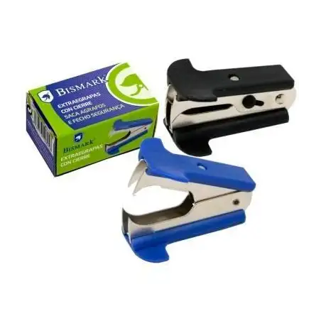 (310825) BISMARK EXTRAEGRAPAS METÁLICO TIPO PINZA CON CIERRE SEGURIDAD COLORES SURTIDOS AZUL - NEGRO INDIVIDUAL