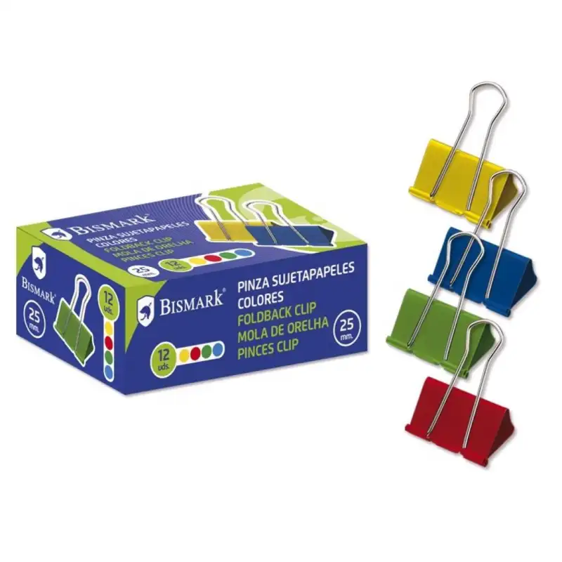 (313326) BISMARK PINZAS ABATIBLES 25MM COLORES SURTIDOS- 12 PINZAS