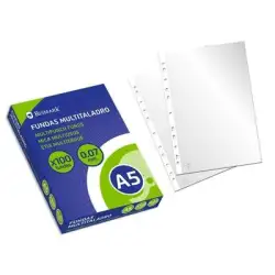 (318424) BISMARK FUNDAS MULTITALADRO A5 CAJA DE 100 UD POLIPROPILENO TRANSPARENTE