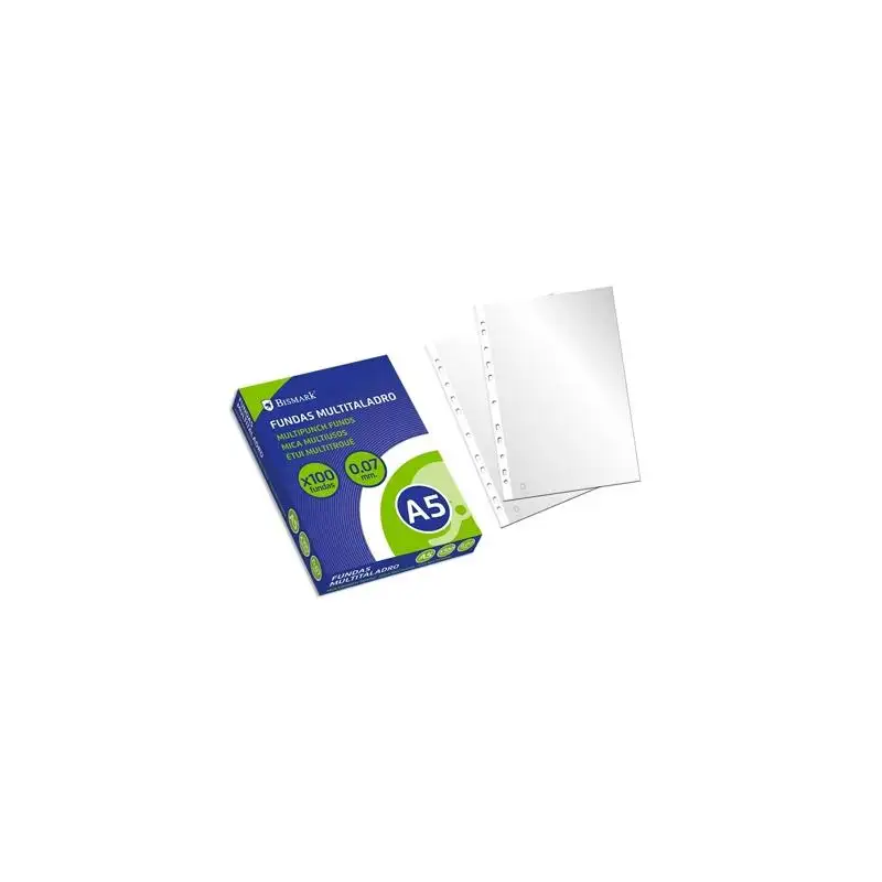 (318424) BISMARK FUNDAS MULTITALADRO A5 CAJA DE 100 UD POLIPROPILENO TRANSPARENTE