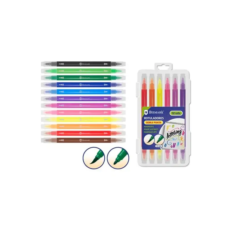 (328343) BISMARK ROTULADORES LETTERING DOBLE PUNTA MEDIA/PINCEL C/SURTIDOS ESTUCHE 12 UD