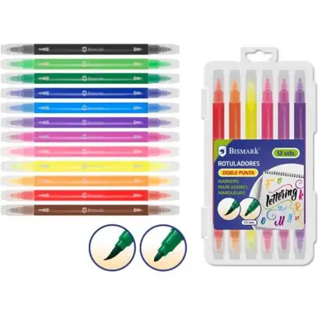 (328343) BISMARK ROTULADORES LETTERING DOBLE PUNTA MEDIA/PINCEL C/SURTIDOS ESTUCHE 12 UD