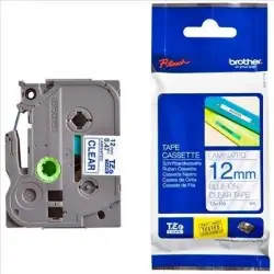 (TZE133) BROTHER CINTA ROTULADORA LAMINADA TEXTO AZUL SOBRE TRANSPARENTE - 12MMX8M