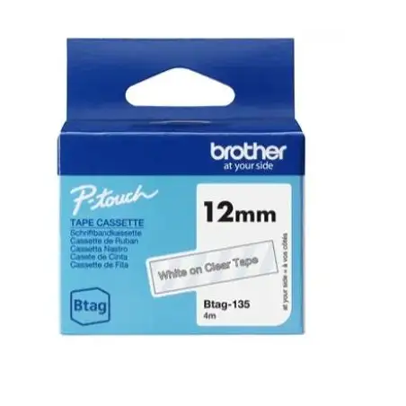 (BTAG135) BROTHER CINTA DOMÉSTICA BTAG BLANCO SOBRE TRANSPARENTE - PTN10