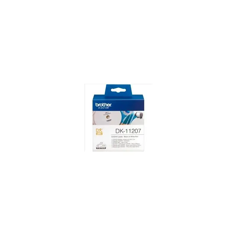 (DK11207) BROTHER ETIQUETAS CIRCULARES PARA CD/DVD 58MM DIAMETRO - PELÍCULA PLÁSTICA (100 ETIQUETAS)