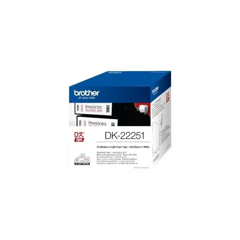 (DK22251) BROTHER CINTA CONTINUA DE PAPEL TÉRMICO CON IMPRESIÓN A NEGRO Y ROJO - FONDO BLANCO - 62MMX15