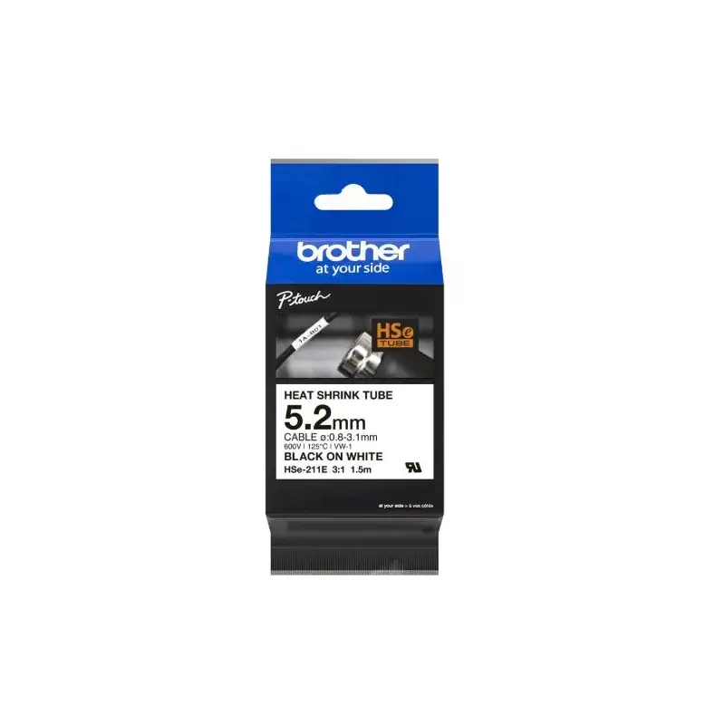 (HSE211E) BROTHER CINTA TUBO TERMORETRÁCTIL TEXTO NEGRO SOBRE BLANCO 5