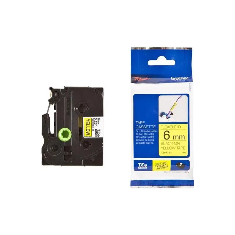 (TZEFX611) BROTHER CINTA ROTULADORA LAMINADA FLEXIBLE TEXTO NEGRO SOBRE AMARILLO - 6MMX8M