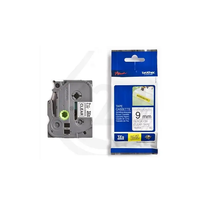 (TZES121) BROTHER CINTA ROTULADORA LAMINADA SUPER ADHESIVA TEXTO NEGRO SOBRE TRANSPARENTE - 9MMX8M