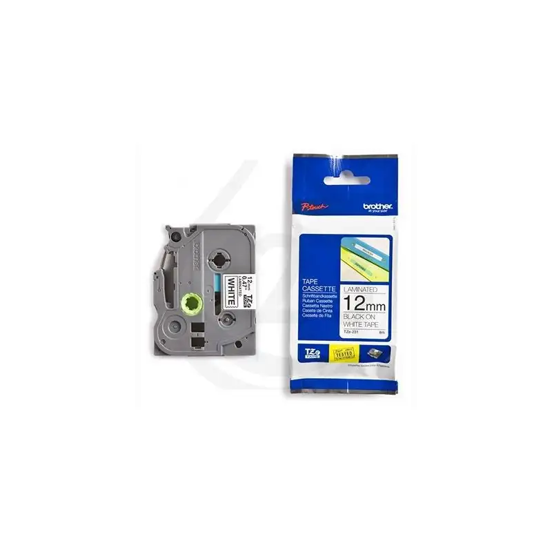 (TZES131) BROTHER CINTA ROTULADORA LAMINADA SUPER ADHESIVA TEXTO NEGRO SOBRE TRANSPARENTE - 12MMX8M