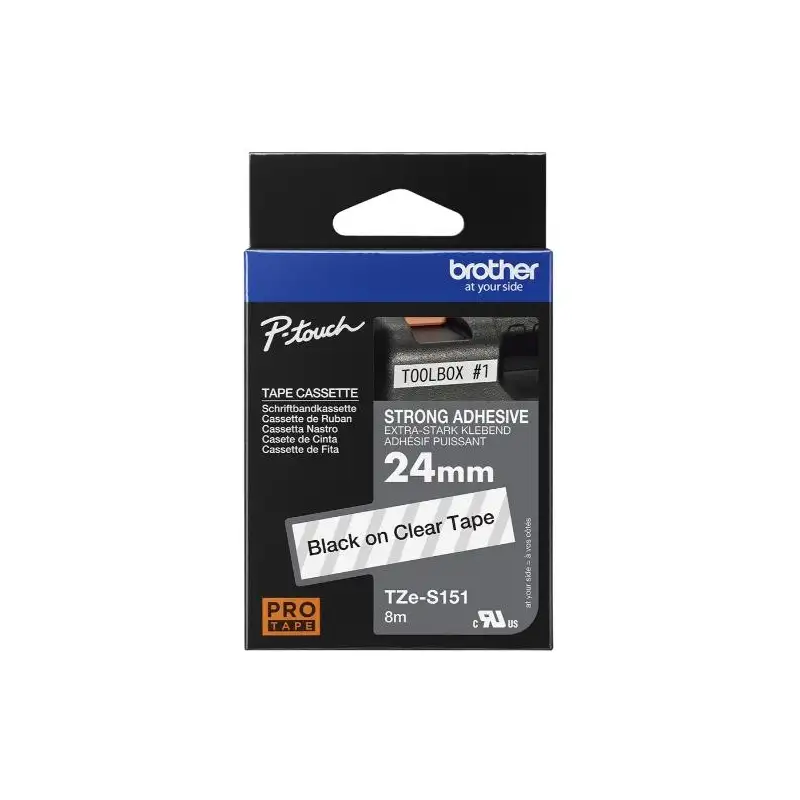 (TZES151) BROTHER CINTA ROTULADORA LAMINADA SUPER ADHESIVA TEXTO NEGRO SOBRE TRANSPARENTE - 24MMX8M