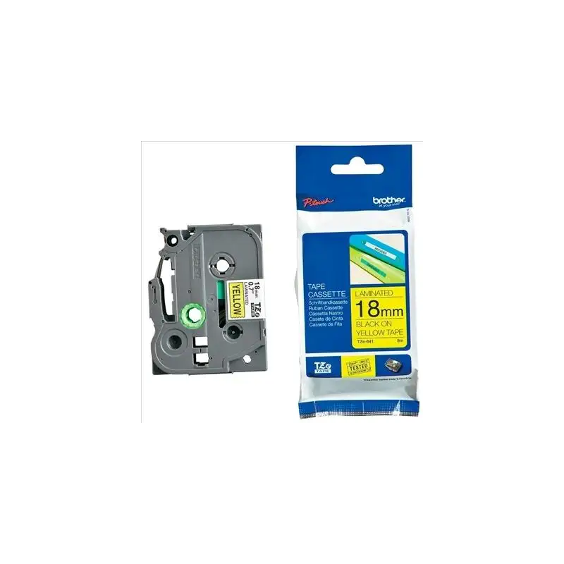 (TZES641) BROTHER CINTA ROTULADORA LAMINADA SUPER ADESHIVA TEXTO NEGRO SOBRE AMARILLO - 18MMX8M