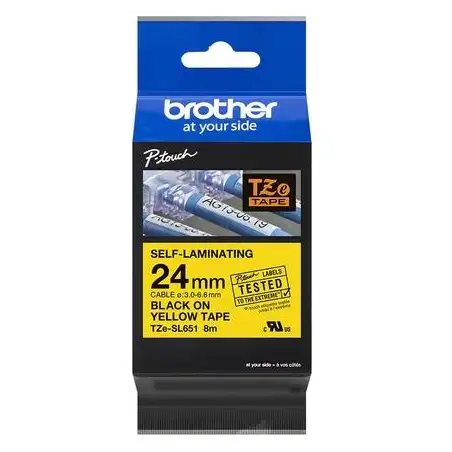 (TZESL651) BROTHER CINTA ROTULADORA AUTOLAMINADA TEXTO NEGRO SOBRE AMARILLO - 24MMX8M