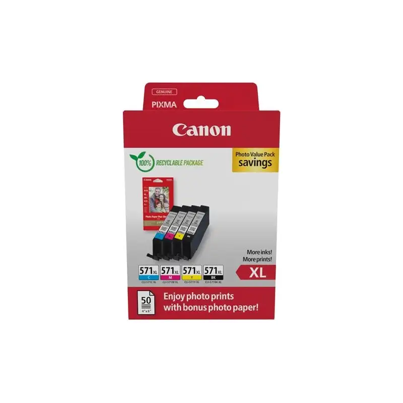 (0332C006) CANON TINTA ECOPACK BK+ C/M/Y +50H PAPEL FOTO 10X15 GLOSSY II PARA PIXMA TS 5051/5053/5055/6050/6051/6052/8051/805...