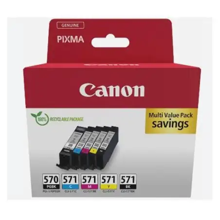(0372C006) CANON TINTA ECOPACK PGBK+ BK/C/M/Y - PIXMA TS 5051/5053/5055/6050/6051/6052/8051/8052/9050/9055 - PGI 570 + CLI 571