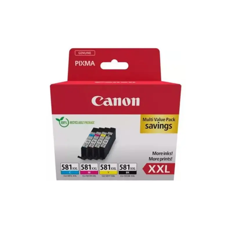 (1998C007) CANON TINTA ECOPACK BK +C/M/Y - PIXMA TS 6251/6350/6351/705/8252/8350/8351/8352/9550/9551- CLI 581XXL