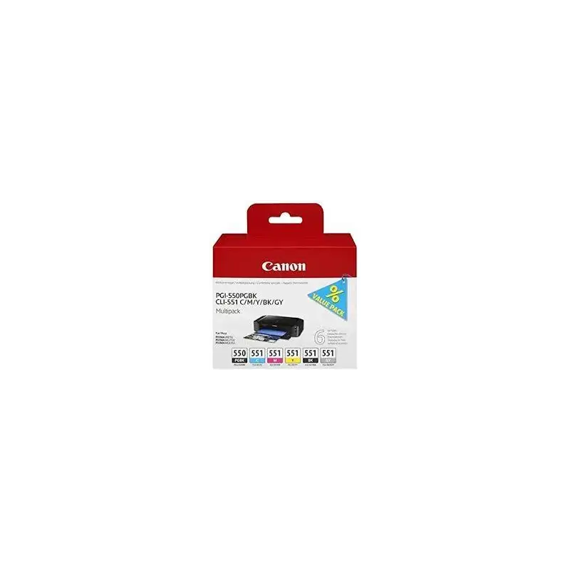 (6496B005) CANON TINTA MULTIPACKPACK PGBK+C/M/Y/BK/GY PIXMA IP 7240/7250 - PGI 550 + CLI 551 (PACK 6 COLORES)