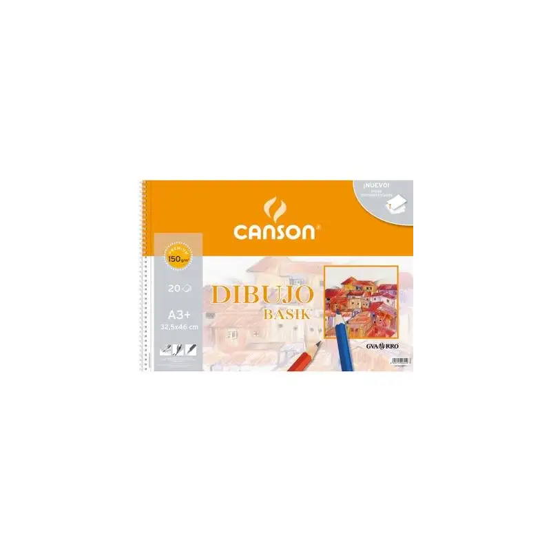 (C400078215) CANSON BLOC DIBUJO BASIK ESPIRAL 20H A3+ 150GR MICROPERFORADO C/RECUADRO BLANCO NATURAL