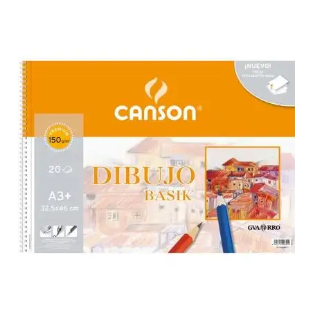 (C400078215) CANSON BLOC DIBUJO BASIK ESPIRAL 20H A3+ 150GR MICROPERFORADO C/RECUADRO BLANCO NATURAL