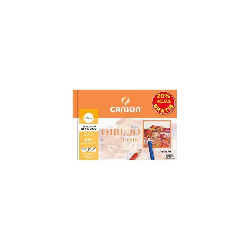 (C400110484) CANSON BLOC DIBUJO BASIK ESPIRAL 20H+20% GRATIS A4+ 130GR MICROPERFORADO BLANCO NATURAL -10U-