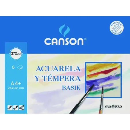 (C400110488) CANSON MINIPACK ACUARELA Y TÉMPERA BASIK 6 HOJAS 24X32CM + 20% DE HOJAS GRATIS