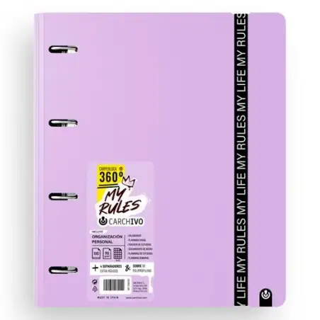 (12477477) CARCHIVO CARPEBLOCK 360 MY RULES CON RECAMBIO 100H A4 5X5 90GR 4 SEPARADORES PP FOAM MALVA