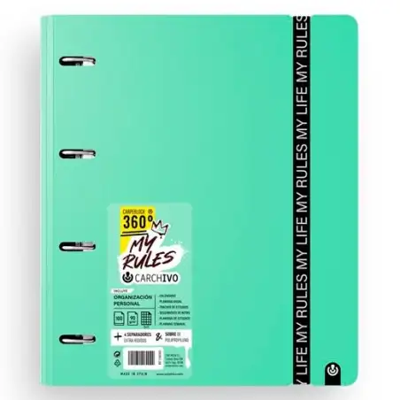 (12477478) CARCHIVO CARPEBLOCK 360 MY RULES CON RECAMBIO 100H A4 5X5 90GR 4 SEPARADORES PP FOAM JADE