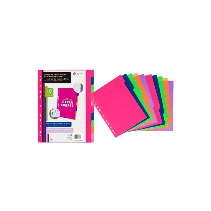 (49051099) CARCHIVO SEPARADORES 10 POSICIONES A4 PP EXTRA FUERTE FASHION COLORES