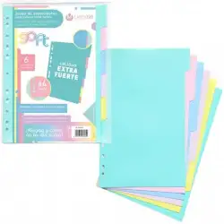 (49060699) CARCHIVO SEPARADORES 6 POSICIONES A4 PP EXTRA FUERTE COLORES SOFT