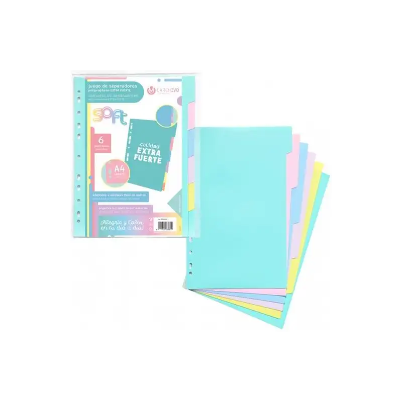 (49060699) CARCHIVO SEPARADORES 6 POSICIONES A4 PP EXTRA FUERTE COLORES SOFT