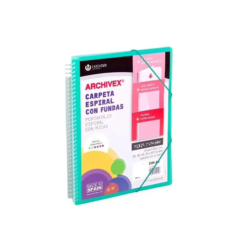(53033054) CARCHIVO CARPETA CON FUNDAS 30 ARCHIVEX STAR ESPIRAL A4 C/GOMAS SOBRE C/SOLAPA PERSONALIZABLE VERDE