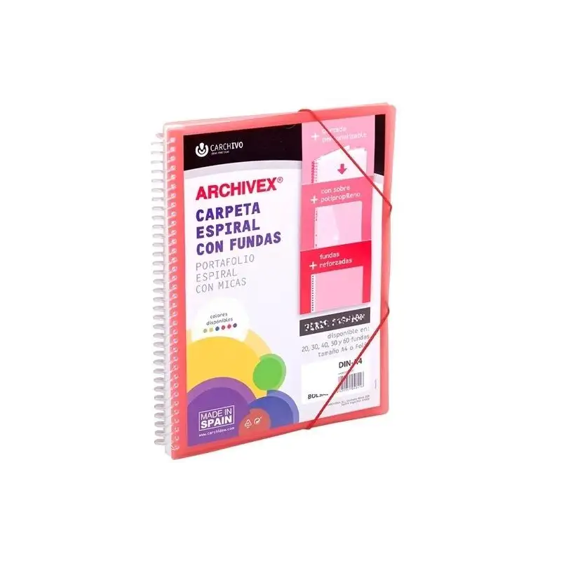 (53035053) CARCHIVO CARPETA CON FUNDAS 50 ARCHIVEX STAR ESPIRAL A4 C/GOMAS SOBRE C/SOLAPA PERSONALIZABLE ROJO