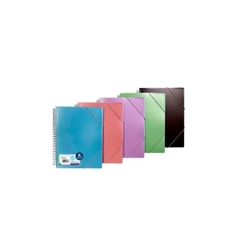 (53292099) CARCHIVO CARPETA METAL ESPIRAL PP 20 FUNDAS A4 CIERRE C/GOMAS COLORES METALICOS SURTIDOS
