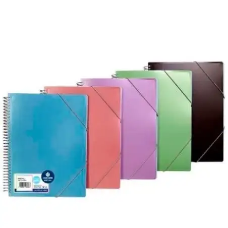 (53293099) CARCHIVO CARPETA METAL ESPIRAL PP 30 FUNDAS A4 CIERRE C/GOMAS COLORES METALICOS SURTIDOS