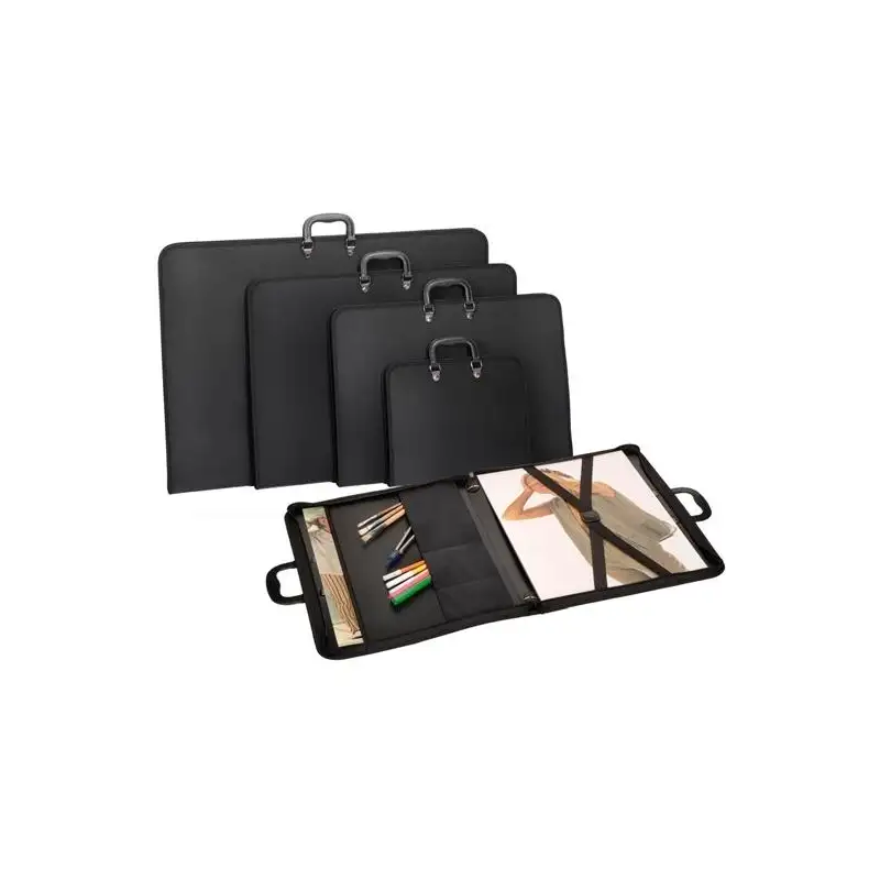 (I5070) CARCHIVO CARTERA CREMALLERA 50X70 CM  BANDOLERA CON ASA PP GOFRADO NEGRO