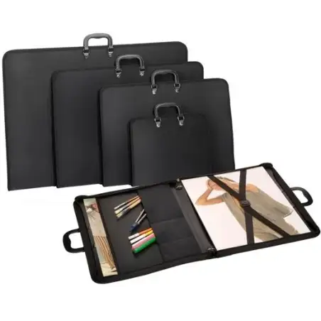 (I5070) CARCHIVO CARTERA CREMALLERA 50X70 CM  BANDOLERA CON ASA PP GOFRADO NEGRO