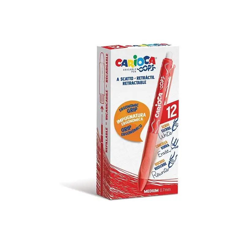 (43043/03) CARIOCA BOLÍGRAFO TINTA BORRABLE OOPS RETRÁCTIL  MONOCOLOR ROJO CAJA 12 UD