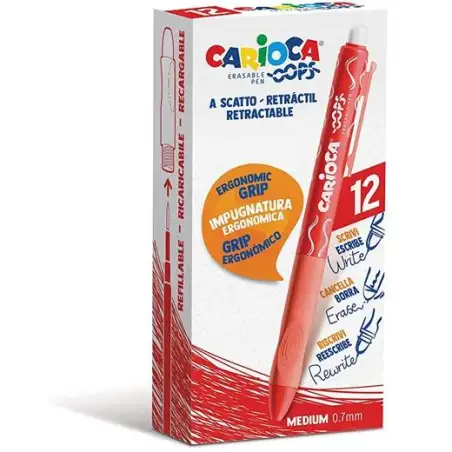 (43043/03) CARIOCA BOLÍGRAFO TINTA BORRABLE OOPS RETRÁCTIL  MONOCOLOR ROJO CAJA 12 UD