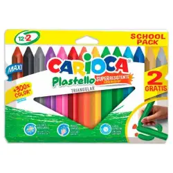 (42669) CARIOCA CERAS PLASTELLO SUPER RESISTENTES TRIANGULAR MAXI COLORES SURTIDOS ESTUCHE 12+2 UD