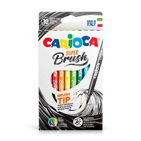 (42937) CARIOCA ROTULADOR SUPER BRUSH PUNTA PINCEL COLORES SURTIDOS ESTUCHE 10 UD