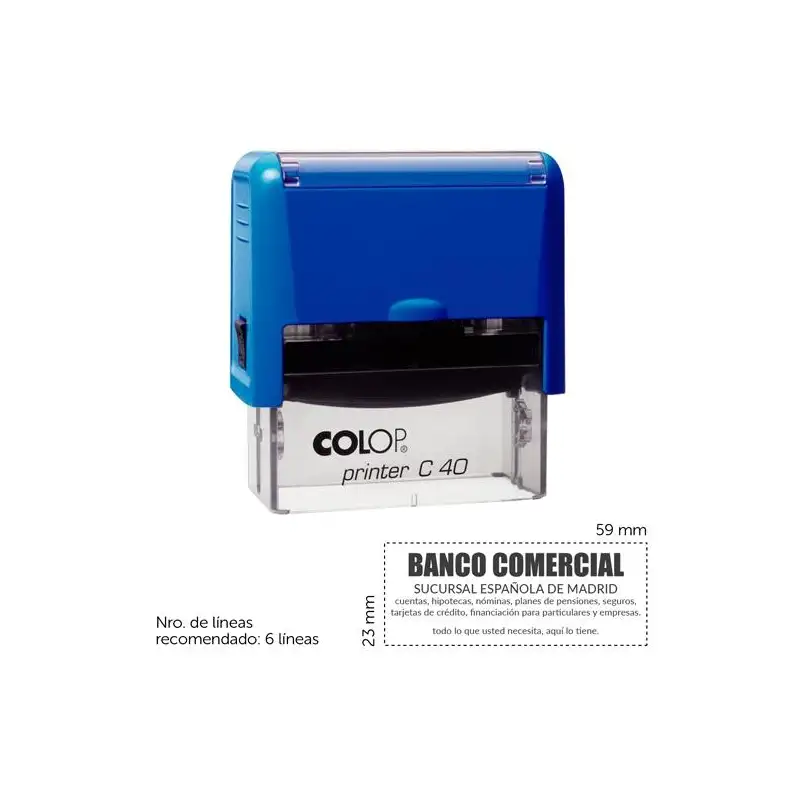 (SGC.C40) COLOP SELLO AUTOMÁTICO PRINTER C40 CON PLACA DE TEXTO PERSONALIZABLE 23X59MM 6 LÍNEAS -PARA PERSONALIZAR-