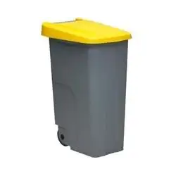 (23450-AM) DENOX CONTENEDOR DE RECICLAJE C/RUEDAS Y ASA 110L GRIS C/TAPA AMARILLO