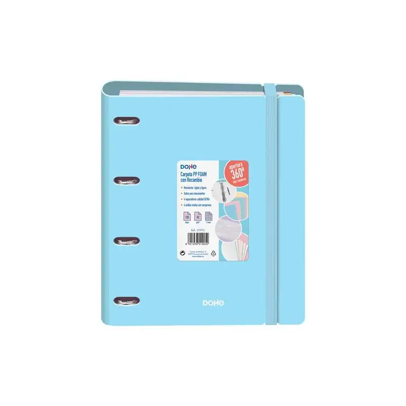 (51995) DOHE CARPETA ANILLAS MIXTAS 4X35MM RECAMBIO A4 100H 5X5MM 90GR 4 SEPARADORES POLYFOAM AZUL PASTEL