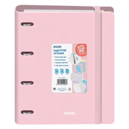 (51996) DOHE CARPETA ANILLAS MIXTAS 4X35MM RECAMBIO A4 100H 5X5MM 90GR 4 SEPARADORES POLYFOAM ROSA PASTEL