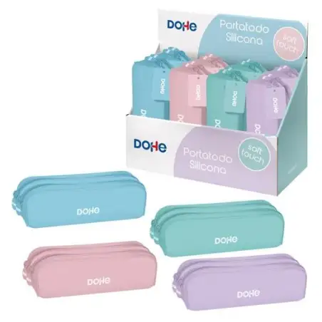 (51970) DOHE PORTATODO DOBLE SERENITY 200X60X70MM SILICONA SOFT TOUCH C/SURTIDOS PASTEL EXPOSITOR 8 UD
