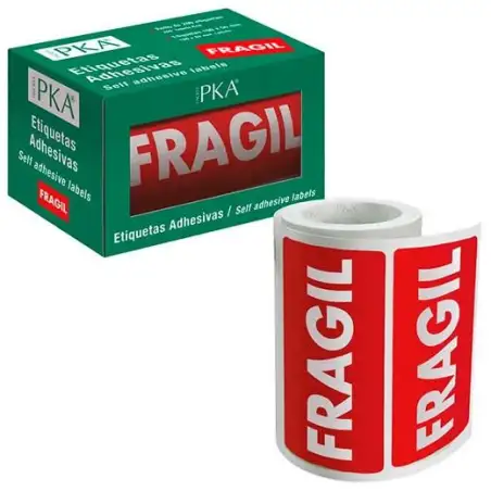 (16411) DOHE PACKIA ROLLO ETIQUETAS ADHESIVAS PREIMPRESAS PARA ENVÍOS / 100 X 50 MM / "FRAGIL"