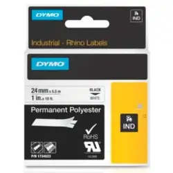 (1734523) DYMO CINTA DE ETIQUETAS INDUSTRIAL ADHESIVA ID1-24 - NEGRO SOBRE BLANCO - 24MMX5´5M - POLIÉSTER - ROTULADORA RHINO