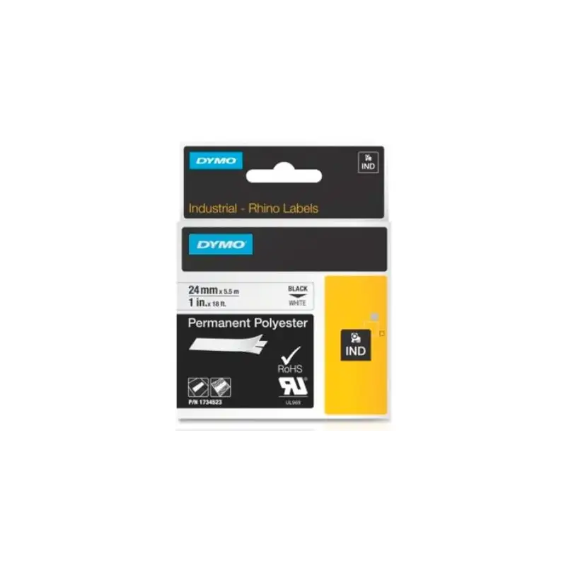 (1734523) DYMO CINTA DE ETIQUETAS INDUSTRIAL ADHESIVA ID1-24 - NEGRO SOBRE BLANCO - 24MMX5´5M - POLIÉSTER - ROTULADORA RHINO