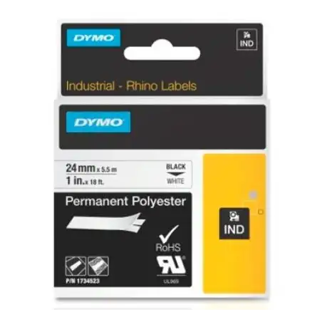 (1734523) DYMO CINTA DE ETIQUETAS INDUSTRIAL ADHESIVA ID1-24 - NEGRO SOBRE BLANCO - 24MMX5´5M - POLIÉSTER - ROTULADORA RHINO