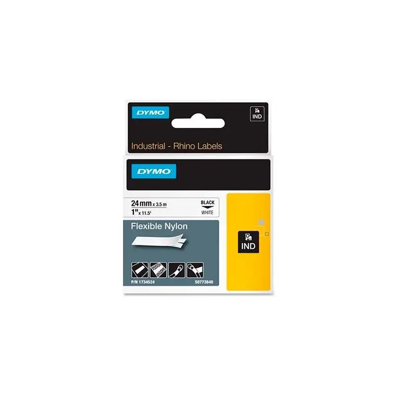 (1734524) DYMO CINTA DE ETIQUETAS INDUSTRIAL ADHESIVA ID1-24 - NEGRO SOBRE BLANCO - 24MMX3´5M - NYLON FLEXIBLE - ROTULADORA R...